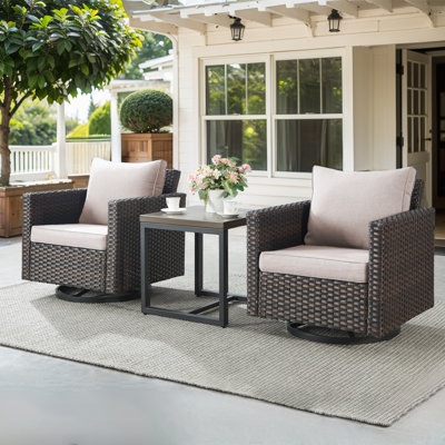 Naresa Wicker Swivel Glider Chairs & Side Table With 4 Inch Olefin Cushions by Ebern Designs