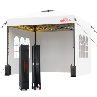 Heavy Duty 10'x10' Folding Gazebo with 3 Enclosure Curtains, Cross Bar Reinforcement & 4 Sandbags for Stability, White
