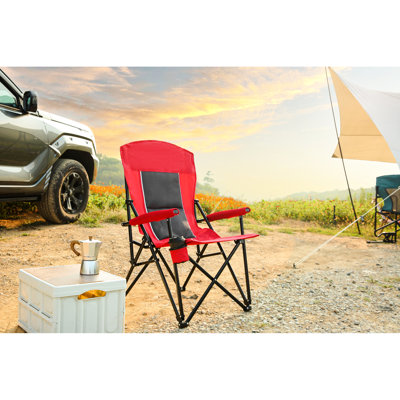 Chaise d'extérieur rouge robuste avec porte-gobelet, capacité de 250 lb, tissu confortable pour l'extérieur, le camping, le support de jardin portable, facile à transporter
