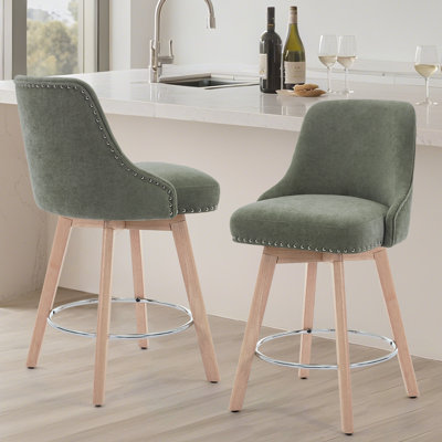 Swivel Upholstered 26''Counter Stool And Bar Stools With Full Back And Solid Wood Frame