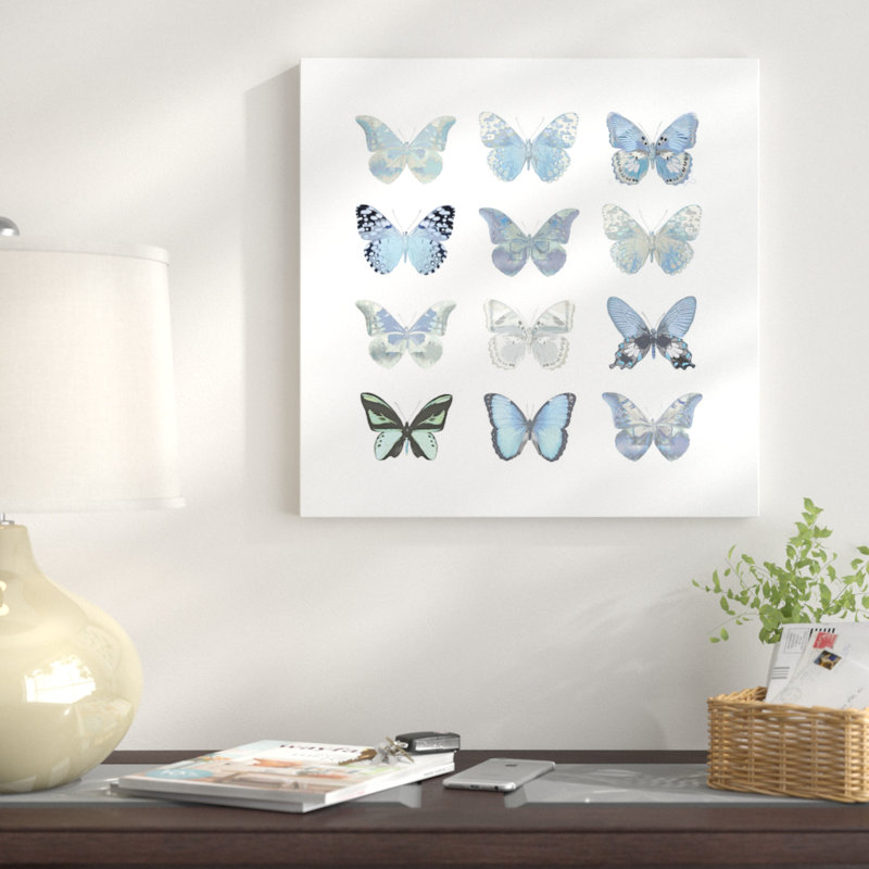 «Butterfly Study in Blue I», reproduction d'art sur toile, H 12 po x l 12 po x P 0,75 po