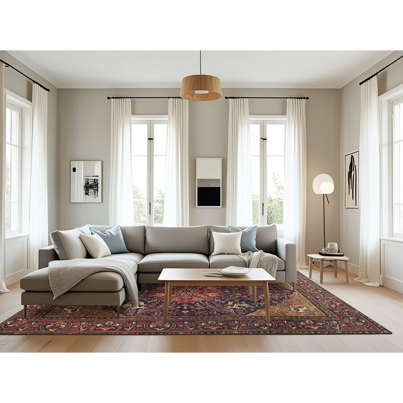 Tapis brun/mauve/rouge traditionnel Birkdale, Rectangle 8 pi x 12 pi