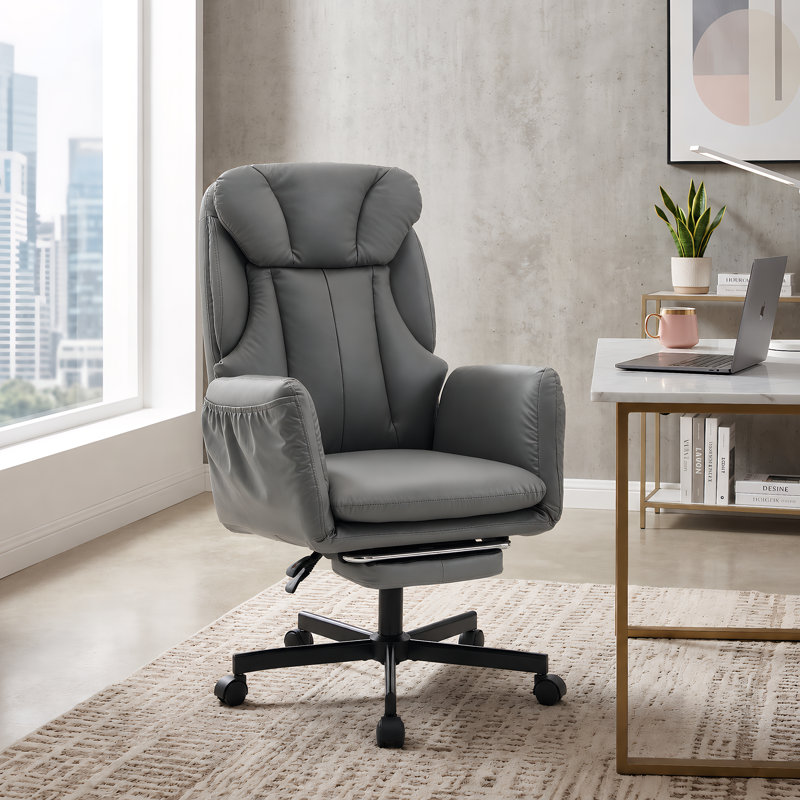 Chaise de bureau ergonomique à pieds croisés, similicuir adapté aux animaux de compagnie, Gris