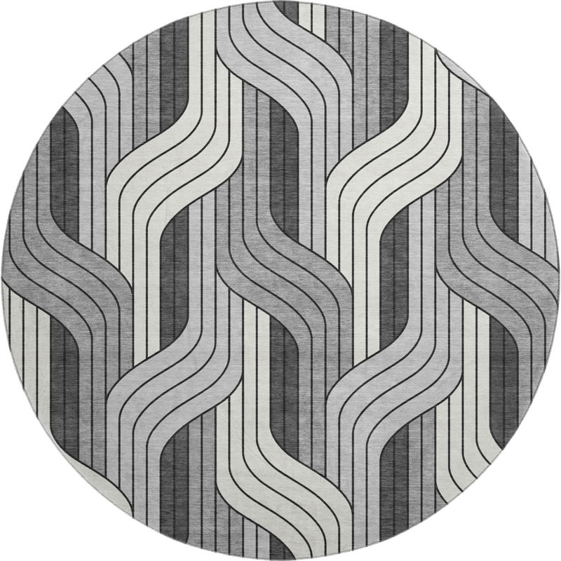 Premium Machine Washable Mayfield AMF2422 Striped Rug, Ivory, 8' Round