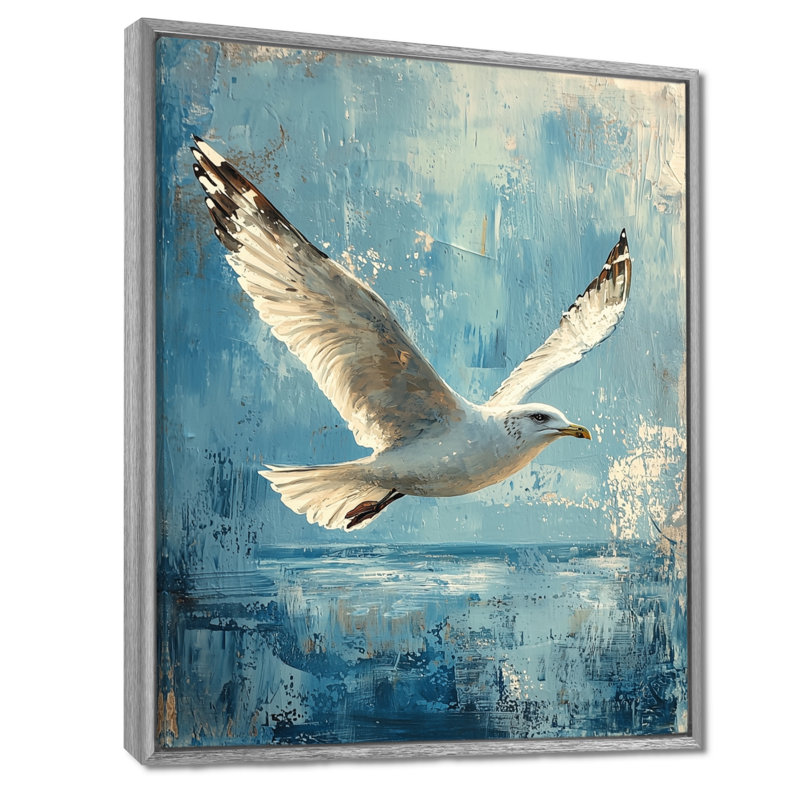 Décoration murale azed goéland dans la brise I - oiseau, Argent argent, Impression encadrée flottante, H 32 po x l 16 po