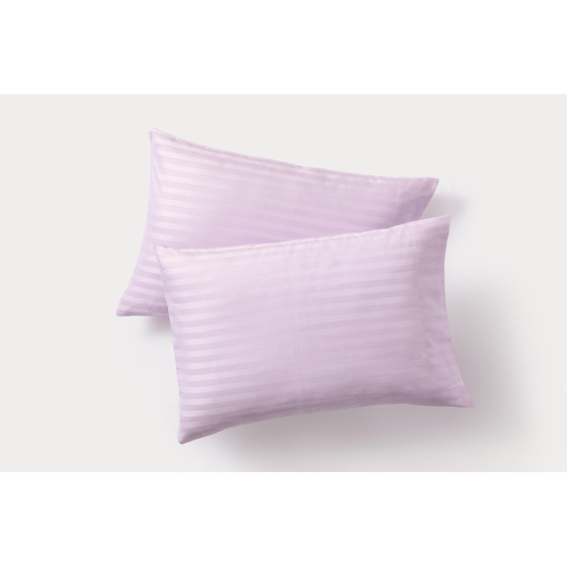 Satin Stripe 2 Piece Sateen Guest Room Pillowcase Case Pack, Lilac, Queen Pillowcase