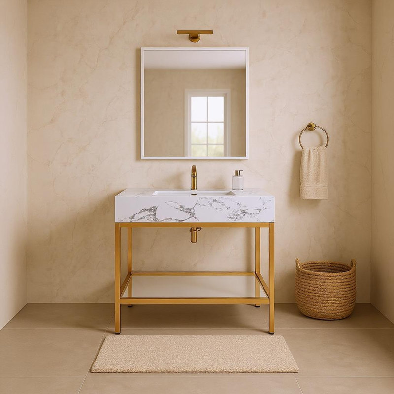 Kirtcho 30" Single Bathroom Vanity, White, Brushed Brass