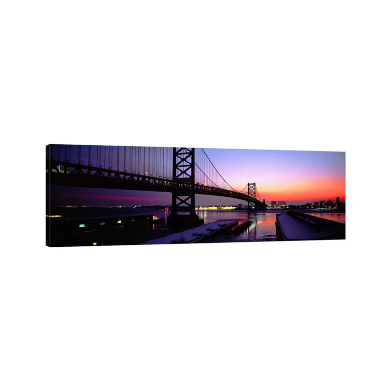 Suspension Bridge Across A River, Ben Franklin Bridge, Philadelphia, Pennsylvania, USA - Wrapped Canvas Panoramic Print