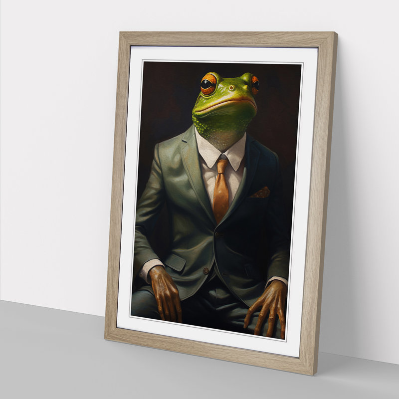 Frog in a Suit Painting No.2 - Framed Print, Oak Framed, 46cm H x 34cm W