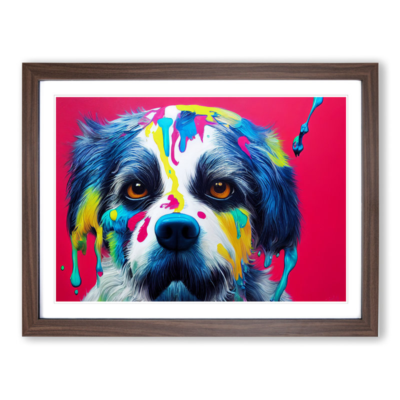 Colourful Dog Vol.5 Abstract - Single Picture Frame Print, 46cm H x 64cm W x 2cm D, Walnut