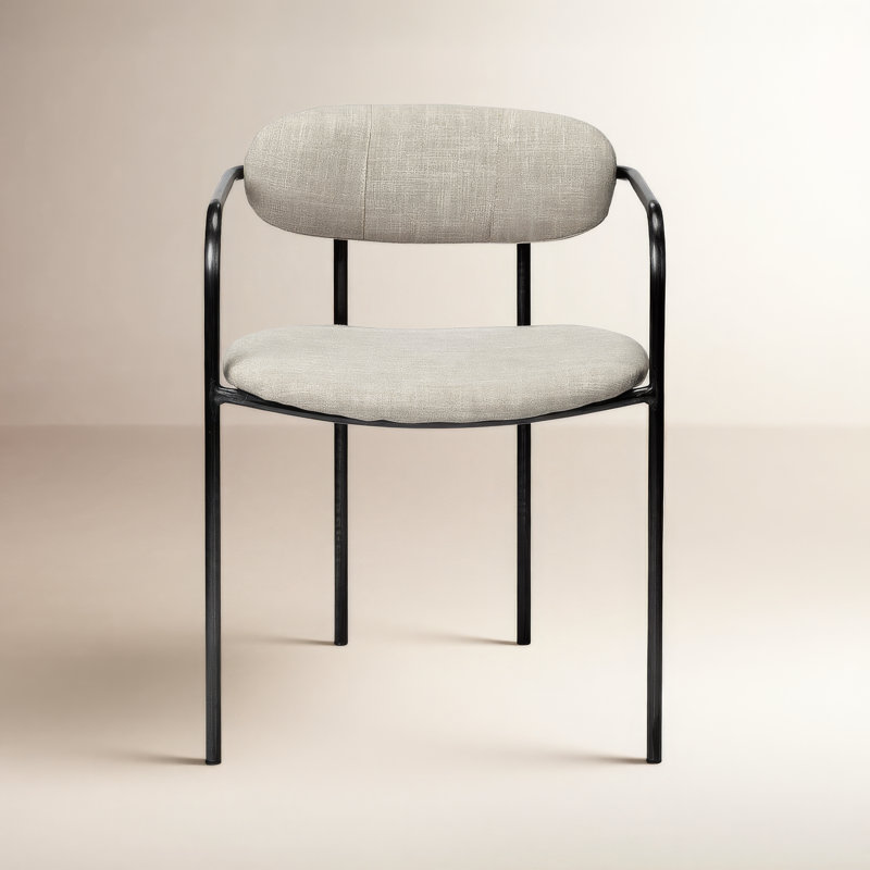 Belarus 18.25'' H Upholstered Metal Armchair, Beige, Gun Metal Gray