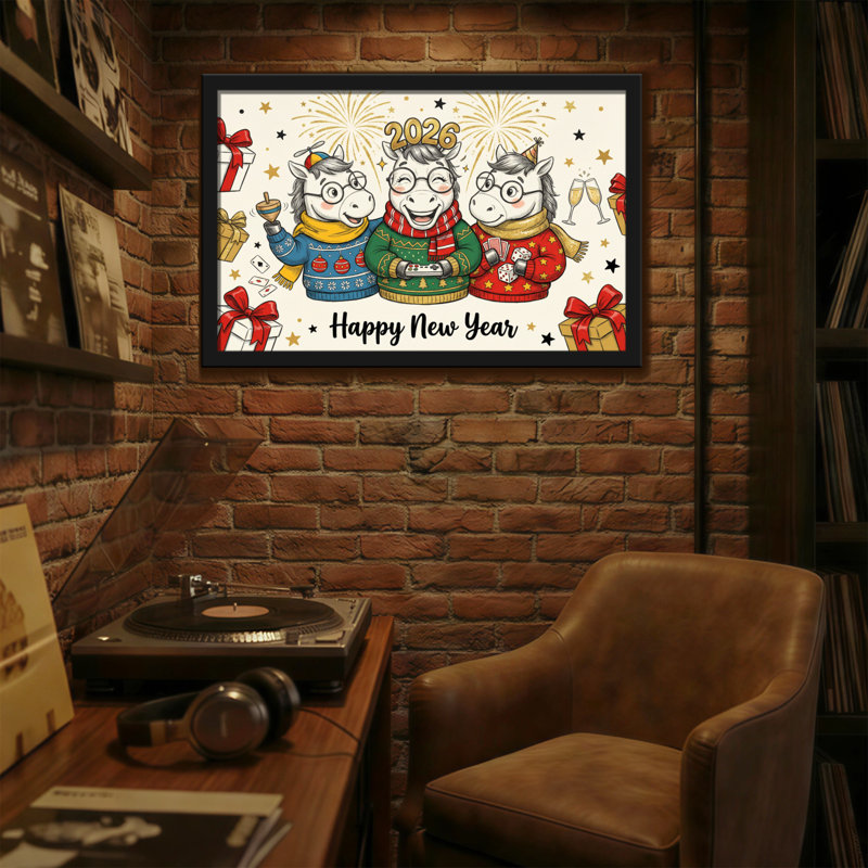 Animaux, bonne année, cheval, fête de famille, H 24 po x l 36 po