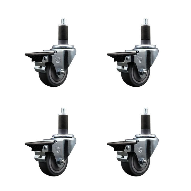 Ensemble de roulettes extensibles pivotantes en caoutchouc thermoplastique de 3 pouces 1-1 / 4 pouces avec frein SCC