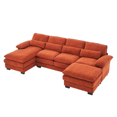 4 - Piece Chenille U-Shaped Sectional Sofa Cloud Couch with Chaise and Ottoman