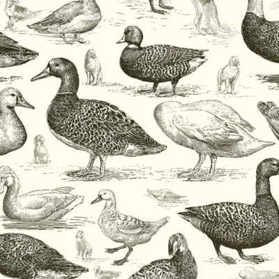 Peel and Stick Wallpaper Vintage Animal Ducks Geese Dogs Sketch Style Contact Paper Removable Self Adhesive Wall Mural Wall Decor for Bedroom Kitchen Cabinets 17.7in x 118in