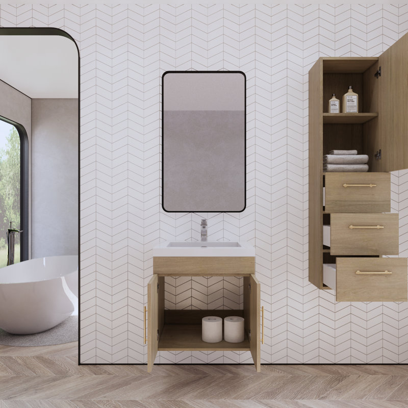 Foushee 29.53'' Single Bathroom Vanity with Acrylic Top, White Oak, 24"