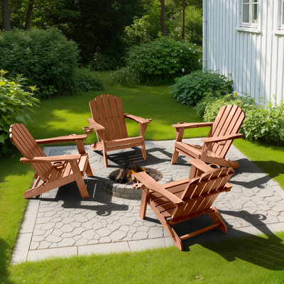 Oversize Foldable Adirondack Chair HDPE Weather-Resistant Firepit Chair With Cup Holder
