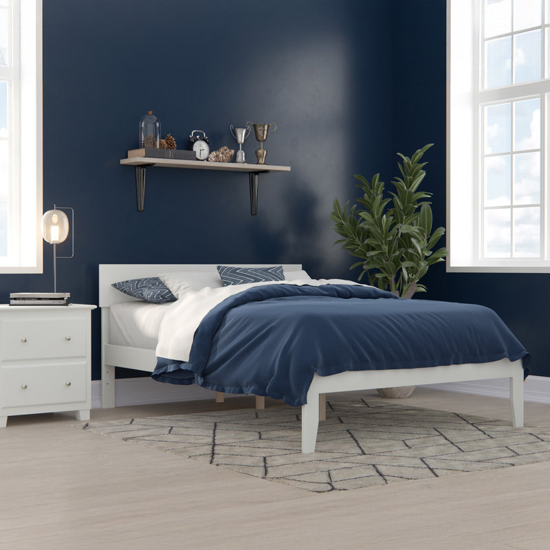 Farrah Solid Hardwood Platform Bed , White, Twin