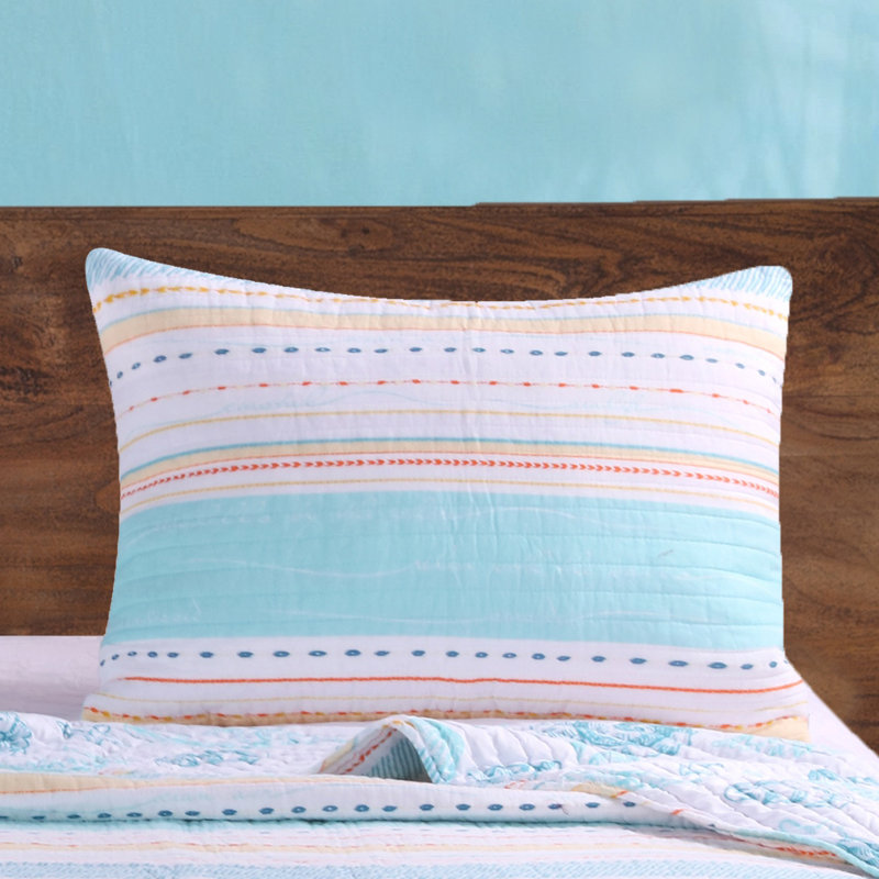 King Size Aquamarine and Sunset Gold Cotton Zipper Sham