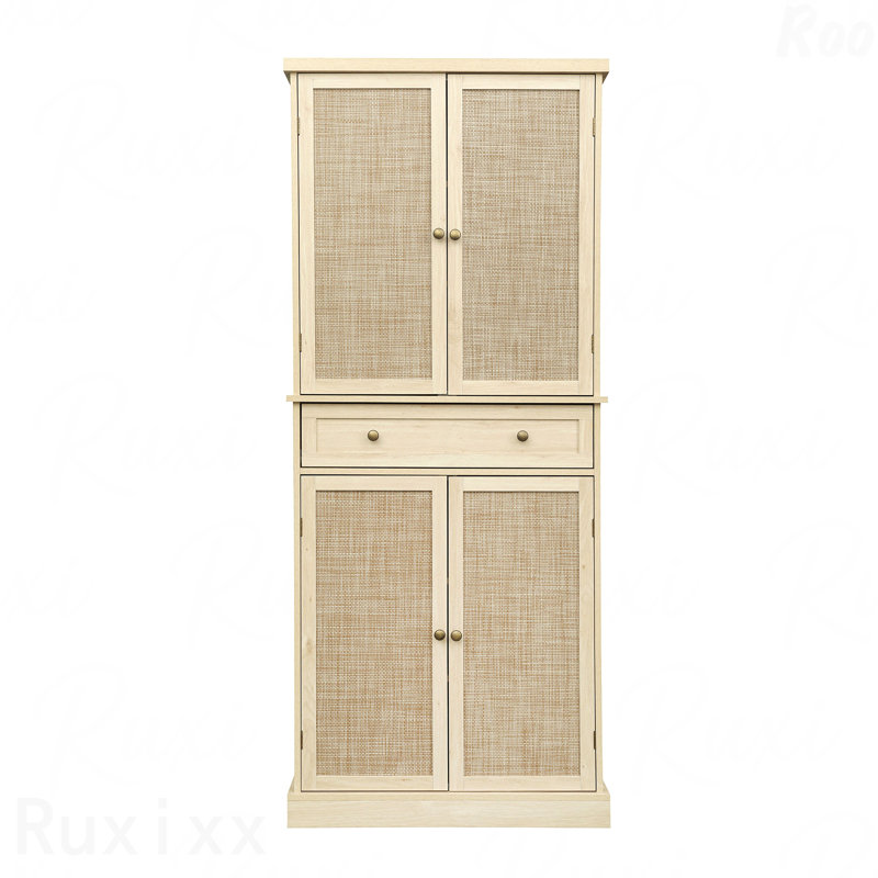 Armoire à 4 portes avec 1 tiroir, 4 tablettes intérieures réglables, armoire de rangement, Naturel