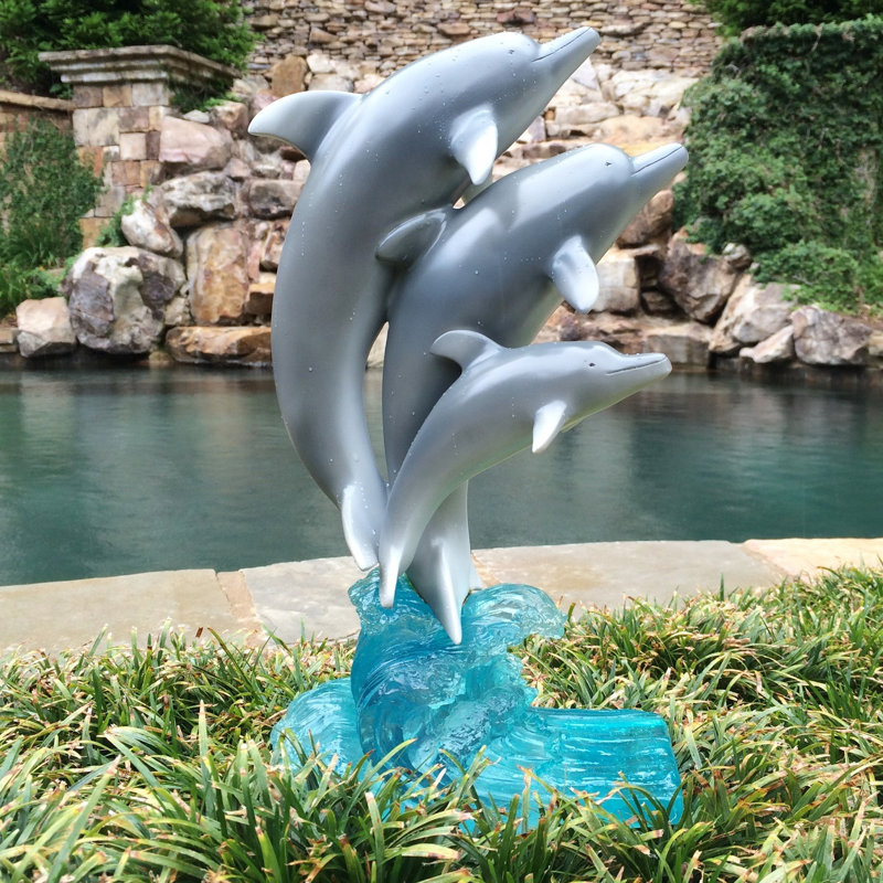 Natural Gray and Blue Resin Dolphin Statue for Indoor/Outdoor Use