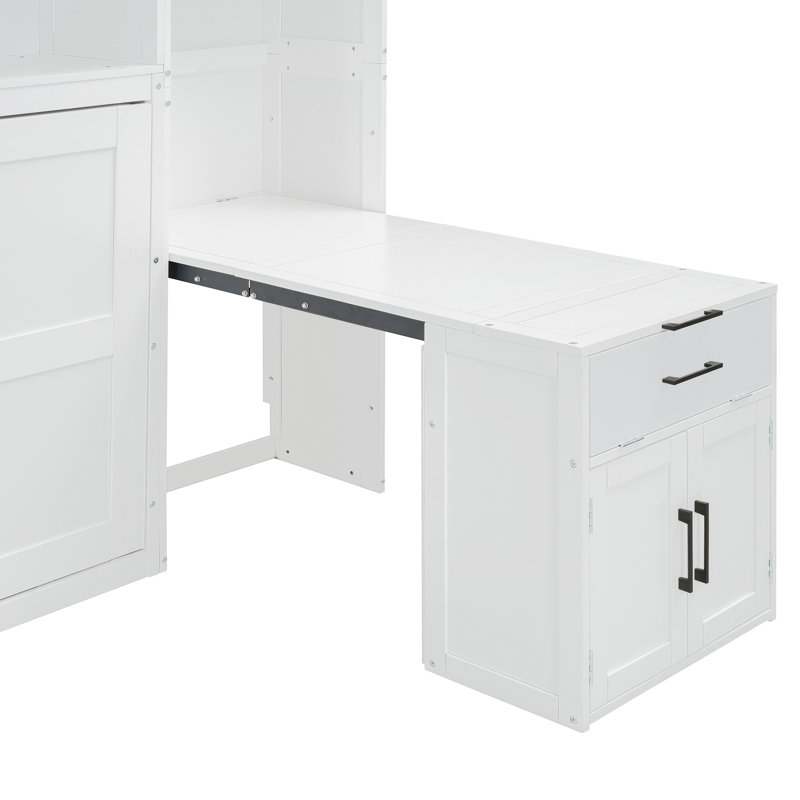 Lit escamotable simple avec placard, tiroirs et bureau