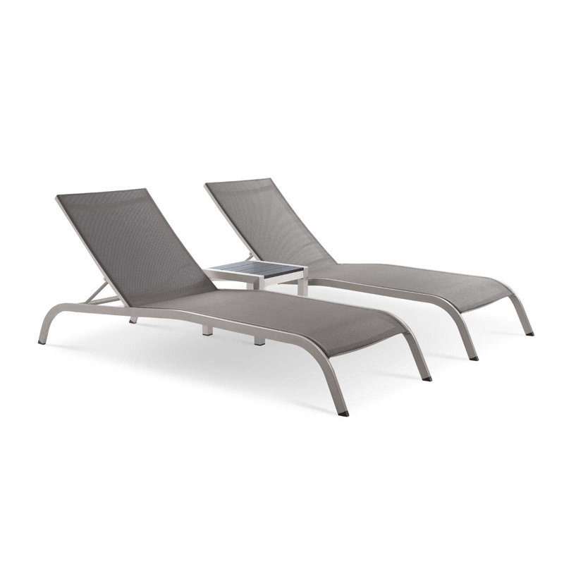 Savannah Outdoor Patio Mesh Chaise Lounge Set with Side Table by Modway, Gray