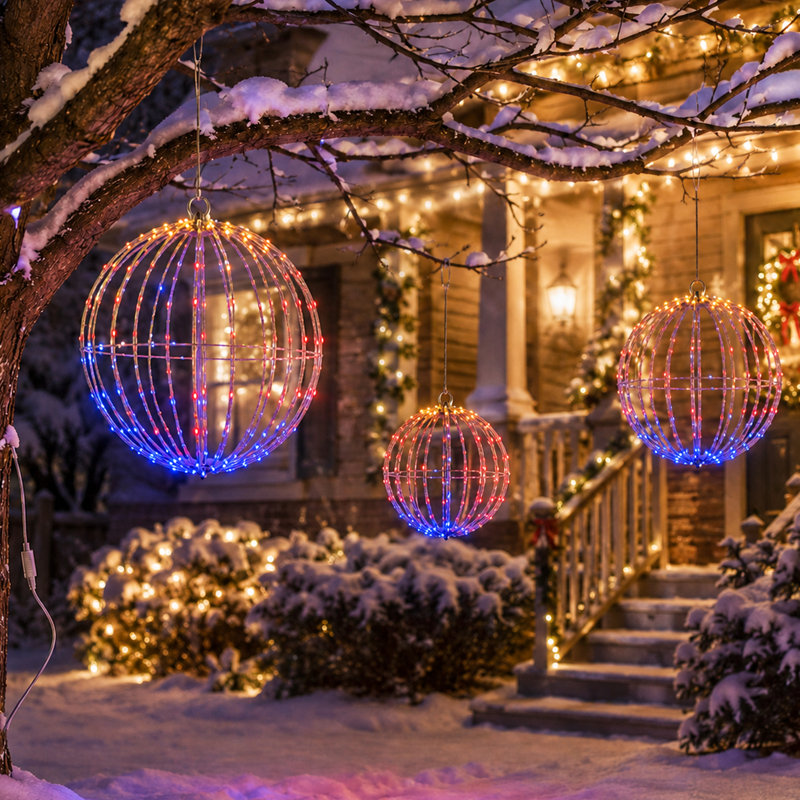 Décorations de Noël extérieures : 3 boules lumineuses RGBIC intelligentes préilluminées avec 8 modes d'éclairage et contrôle par application.