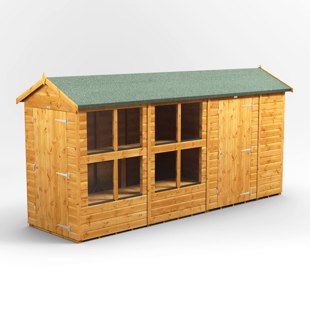 Powersheds 14 x 4ft Timber Tongue & Groove Apex Potting Shed Combi (includes 6ft Side Store)