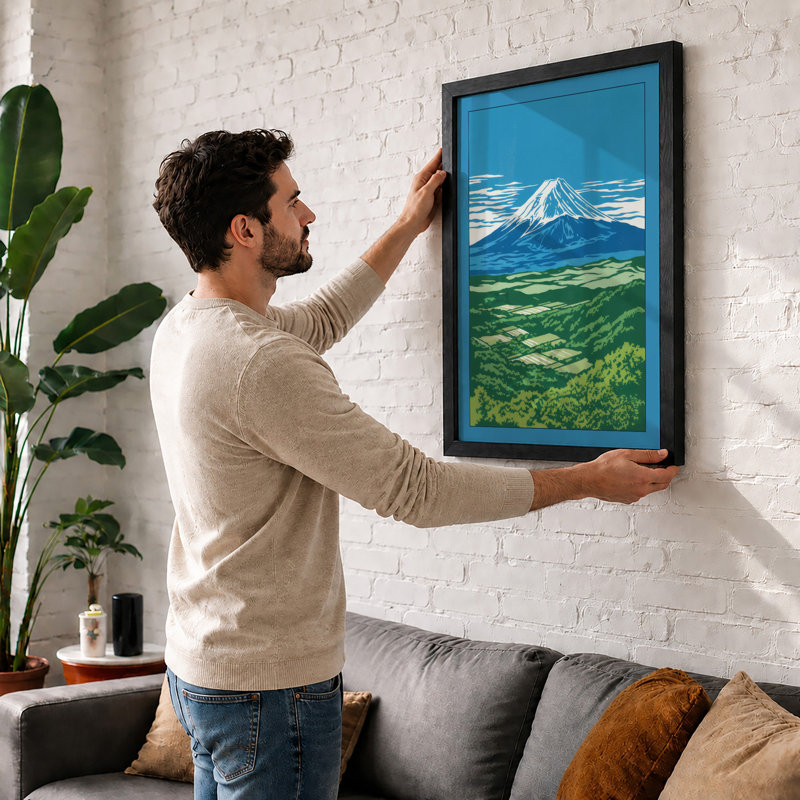 Mountain at Sunrise Minimalist - Framed Print, Oak, A4 - 29.7 x 21.0 cm