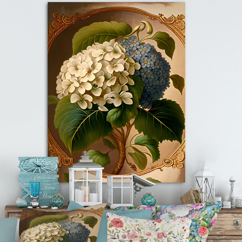 Victorienne rétro Hydrangena III - art mural sur toile florale, H 32 po x l 16 po x P 1 po, Toile tendue