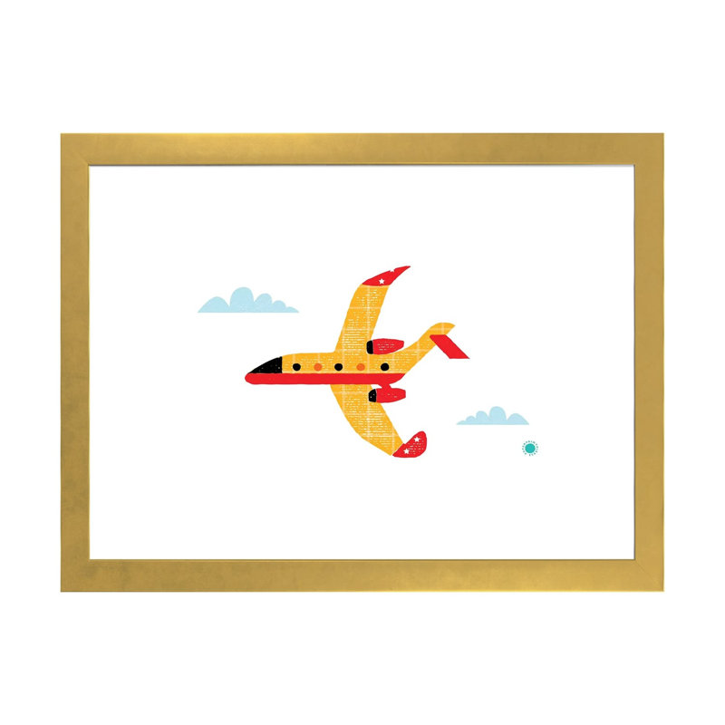 Avion - reproduction d'impression, H 24 po x l 32 po x P 1 po, Papier encadré doré, Blanc