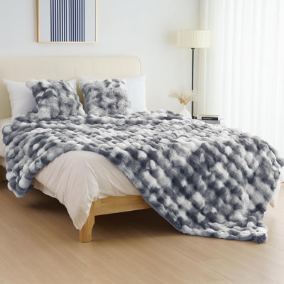 Jeté lesté en fausse fourrure de lapin 680GSM, douillet moelleux réversible et moelleux pour lit et canapé.