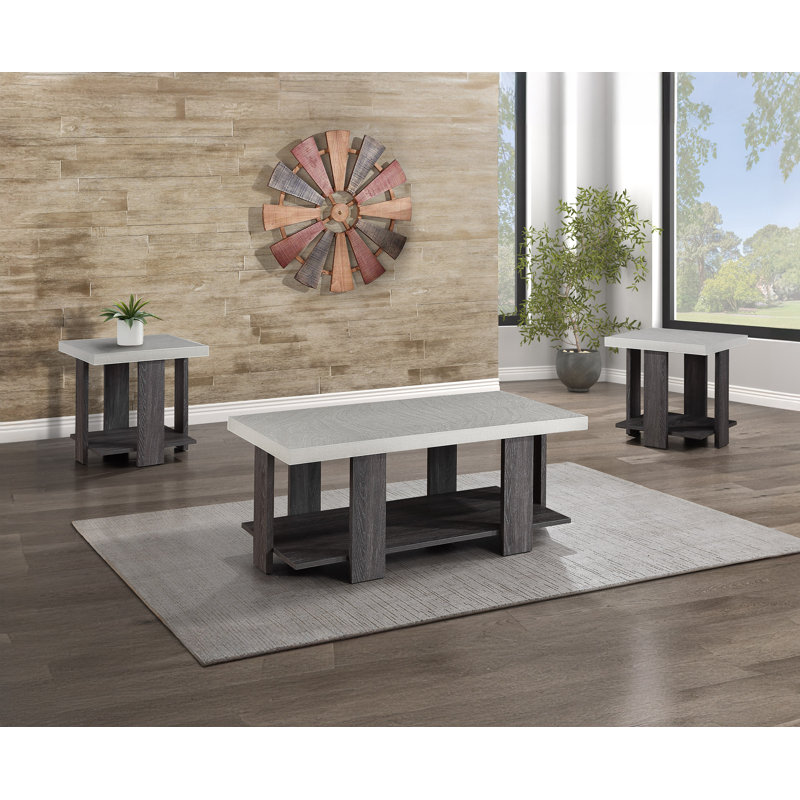 Ensemble 3 pièces table basse en bois et deux tables de bout assorties