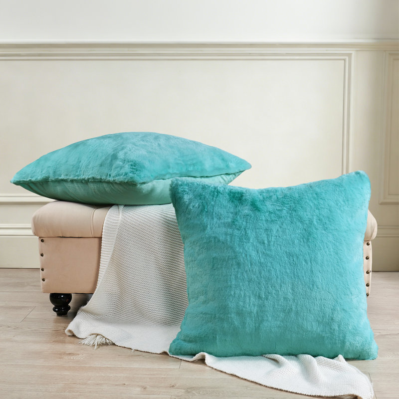 Housse de coussin lourd en fausse fourrure, H 26 pi x l 26 pi, Bleu turquoise
