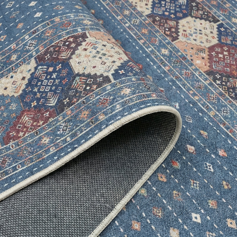 Tapis à motif géométrique marocain Thambiah, Bleu, Rectangle 5'3" x 7'7"