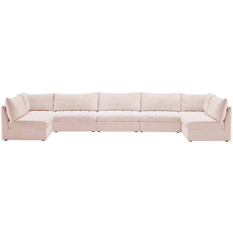 Ensoll Velvet U-Shaped Sectional Reversible, Pink Velvet