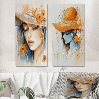 Country Farmhouse Woman - Portrait, ensemble de 2 impressions murales en métal
