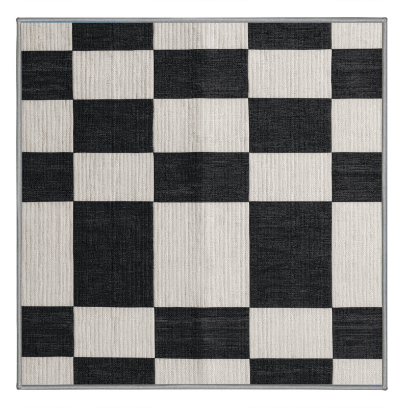 Machine Washable Checkered Gray Area Rug, Square 7'