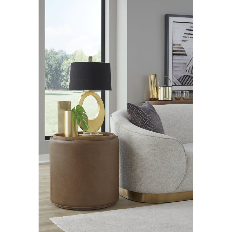 Table de bout avec rangement en cuir et plateau Yeal