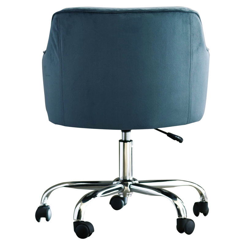 Atlantic Blue Velvet Fabric Swivel Task Chair with Polished Chrome Base