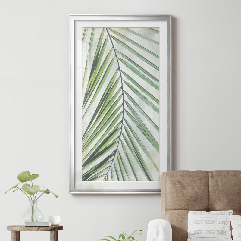 Palm Escape I - Reproduction d'art graphique sur papier encadré, H 14,5 po x l 26,5 po x P 1,5 po, Feuille argentée