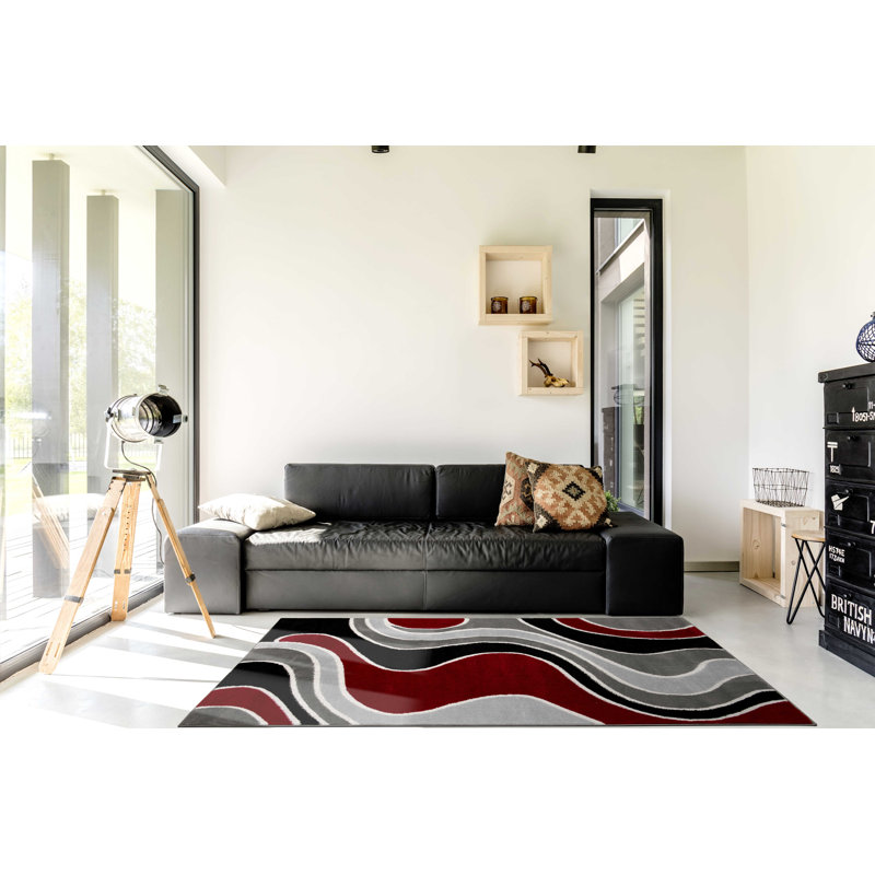 Tapis rouge / noir Balderston, Tapis de couloir 4 pi x 6 pi