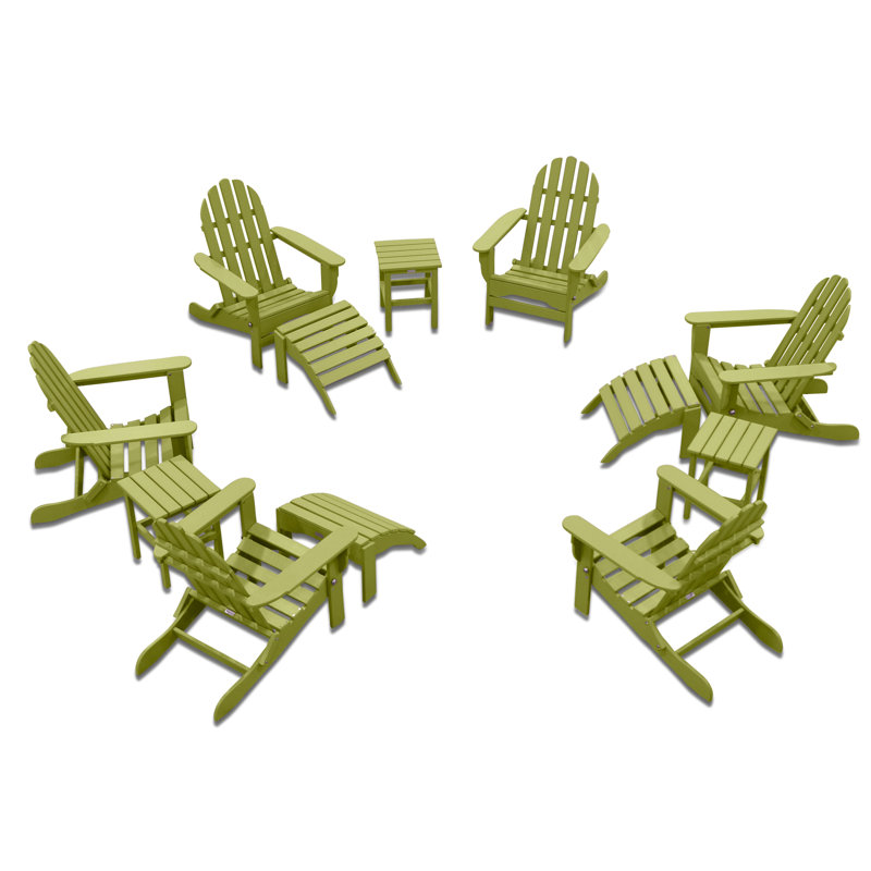 Chaise Adirondack pliante en plastique / résine avec repose-pieds et table Leighton, Vert lime