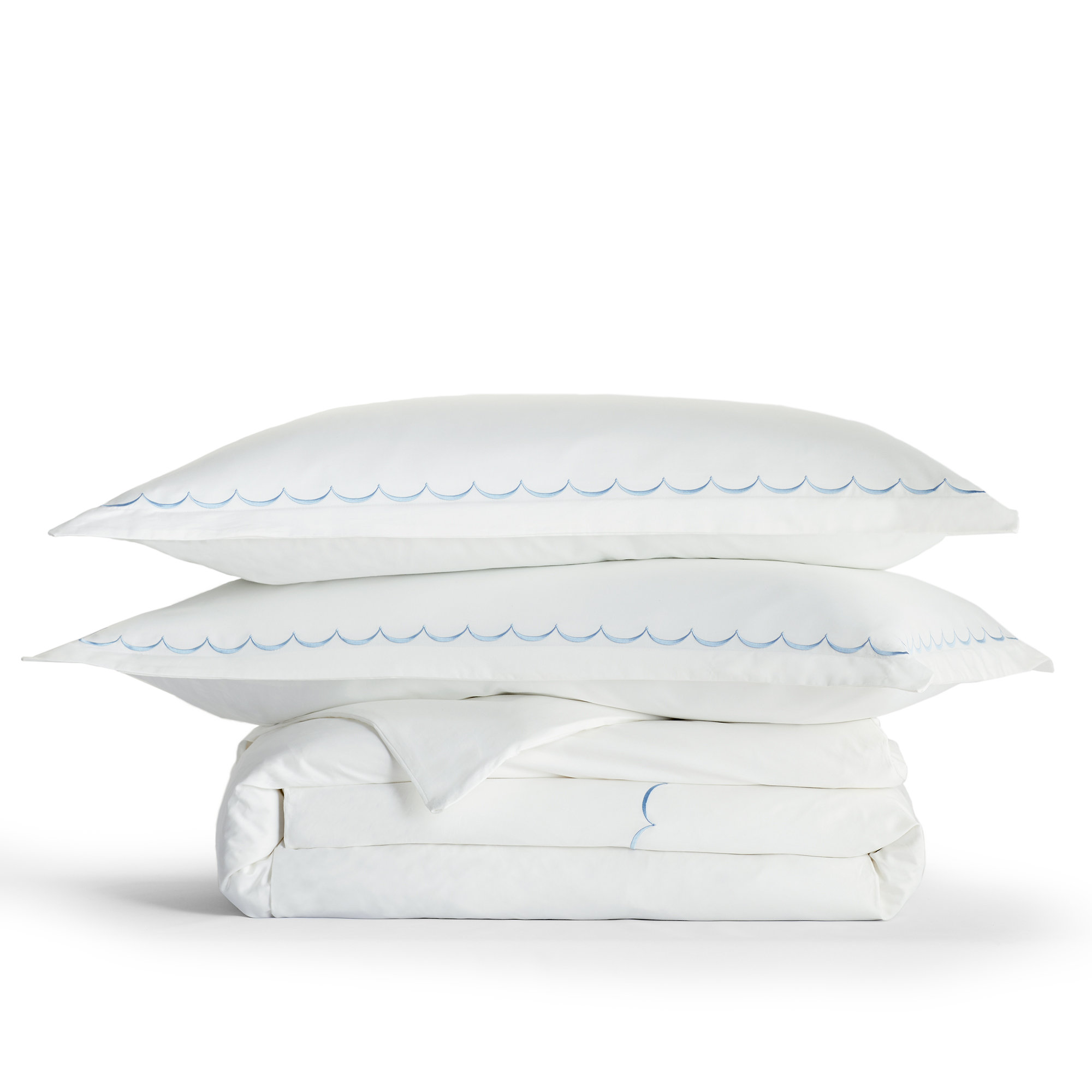 Brazier Sateen Duvet Cover Set, Queen Duvet Cover + 2 Standard Shams, Blue/White