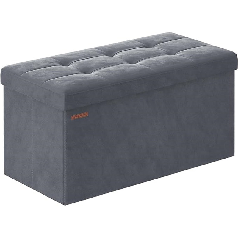 Rikkia 76cm Wide Velvet Tufted Rectangle Solid Colour Standard Ottoman with Storage, Light Grey