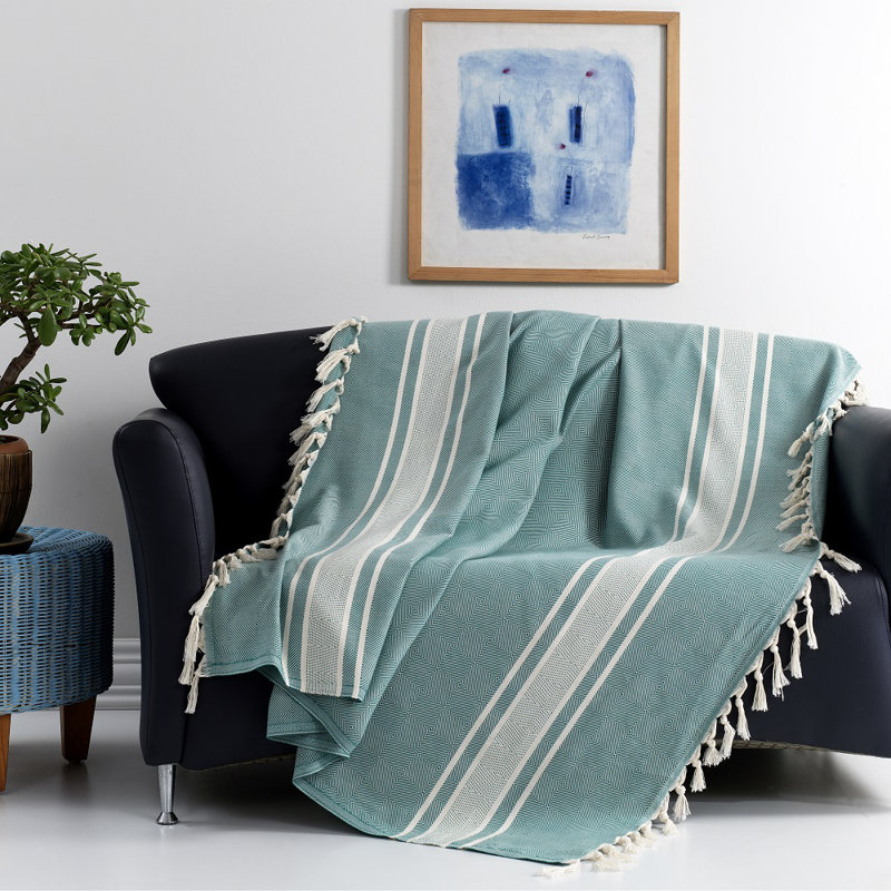 Eptakomi Cotton Chevron / Zig Zag Bedspread, Green, 220 W x 260cm L