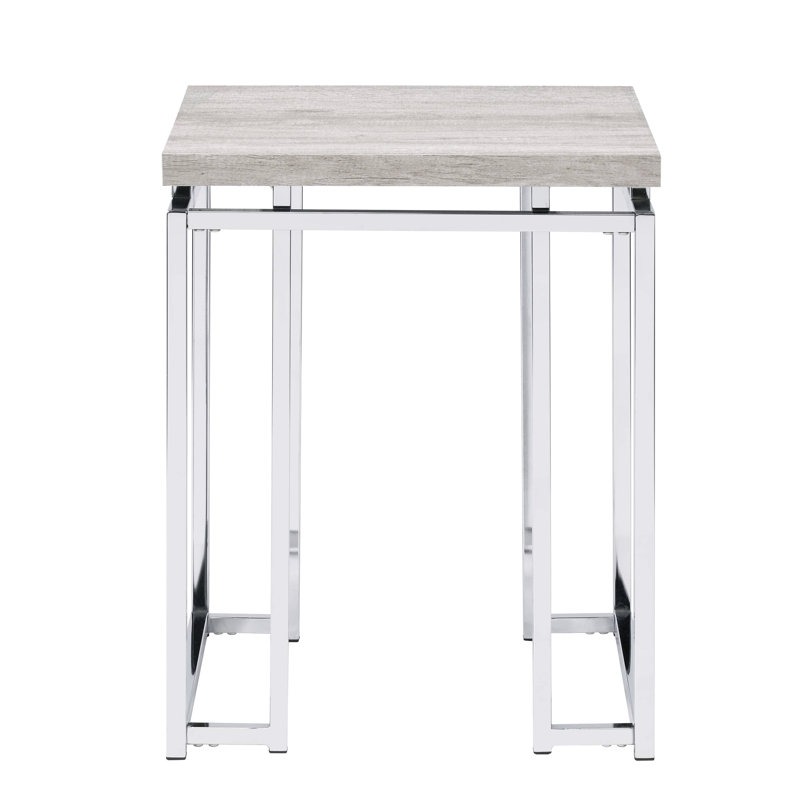 Table de bout spacieuse en chêne naturel et base de style traîneau en métal