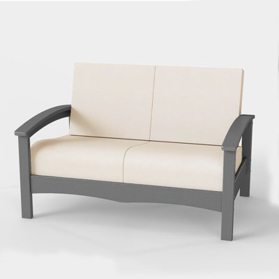 Modern 2-Seat HDPE Outdoor Patio Sofa with Cushions – All-Weather Loveseat Couch for Garden, Deck, Porch & Backyard Seating