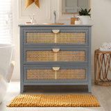Commode décorative à 3 tiroirs Chusé, commode en rotin, armoire de rangement avec poignées en métal